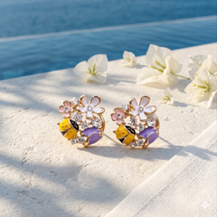 Tropical Floral Pastel Crystal Drop Earrings