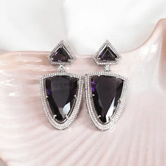 Retro Glamour Purple Diamanté Danglers